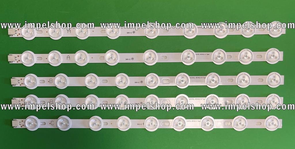 Zestaw listew LED do naprawy podświetlenia telewizora VESTEL 39" / 40"  zestaw 5 sztuk (TYP A X 2szt , TYP B X 2szt , TYP C X 1szt) , (PART NUMBER : 23283022 , 23283024)