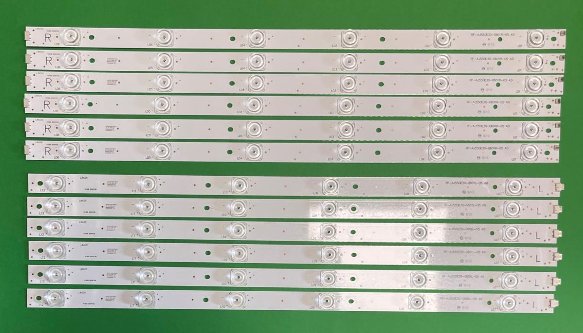 Zestaw listew LED do naprawy podświetlenia telewizora  SHARP 55" zestaw 12szt ,  RF-AJ550E30-0601R-05 , CRH-P5530300612R675  X 6szt & RF-AJ550E30-0601L -05 , P5530300612L675 X 6szt / CRH-P5535350612L549-REV1.1 B x 6szt & CRH-P5535350612R549-REV1.1 B X 6szt