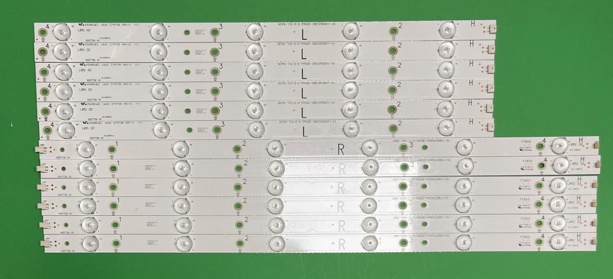 Zestaw listew LED do naprawy podświetlenia telewizora PHILIPS  50" zestaw   6 szt X R: 500TT26 V5  ,   6 szt X L: 500TT56 V0   (66LED) , DŁUGOŚĆ JEDNEGO RZĘDU R+L : 1000mm