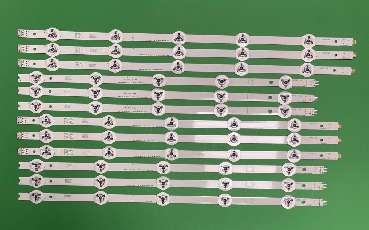 Zestaw listew LED do naprawy podświetlenia telewizora LG 50" V14 SLIM DRT REV 0.0 zestaw 12szt ( R1 X 3szt , R2 X 3szt , L1 X 3szt , L2 X 3szt)  (50" V14 SLIM DRT REV0.2 R1-TYPE X 3szt , 50" V14 SLIM DRT REV0.2 R2-TYPE X 3szt, 50" V14 SLIM DRT REV0.2 L1-TYPE X 3szt , 50" V14 SLIM DRT REV0.2 L2-TYPE X3szt  ) 6916L-1825A, 6916L-1826A, 6916L-1824A, 6916L-1827A ,