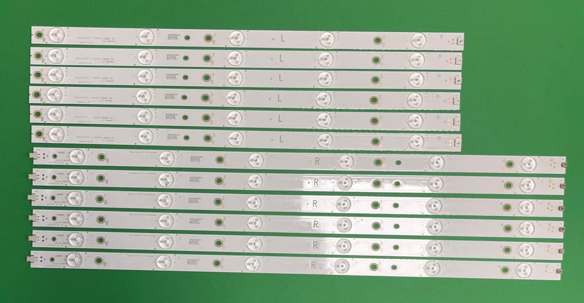 Zestaw listew LED do naprawy podświetlenia telewizora PHILIPS  50" zestaw   6 szt X LB-PF3030-GJFHD500611-R-H  / LB50018 V6_08 / LB50045 V1_00 / LB-PF3030-GJABL500612AFB2-R-H / R Type , 6LED / 3V &  6 szt X LB-PF3030-GJFHD500611-L-H / LB50018 V5_08 / LB50045 V0_00 / LB-PF3030-GJABL500612AFB2-L-H /  L Type , 5LED / 3V ,   (66LED) , DŁUGOŚĆ JEDNEGO RZĘDU R+L : 1000mm , PHILIPS PART NUMBER : 705TLB50B337DL00L 705TLB50B339DL02LA
