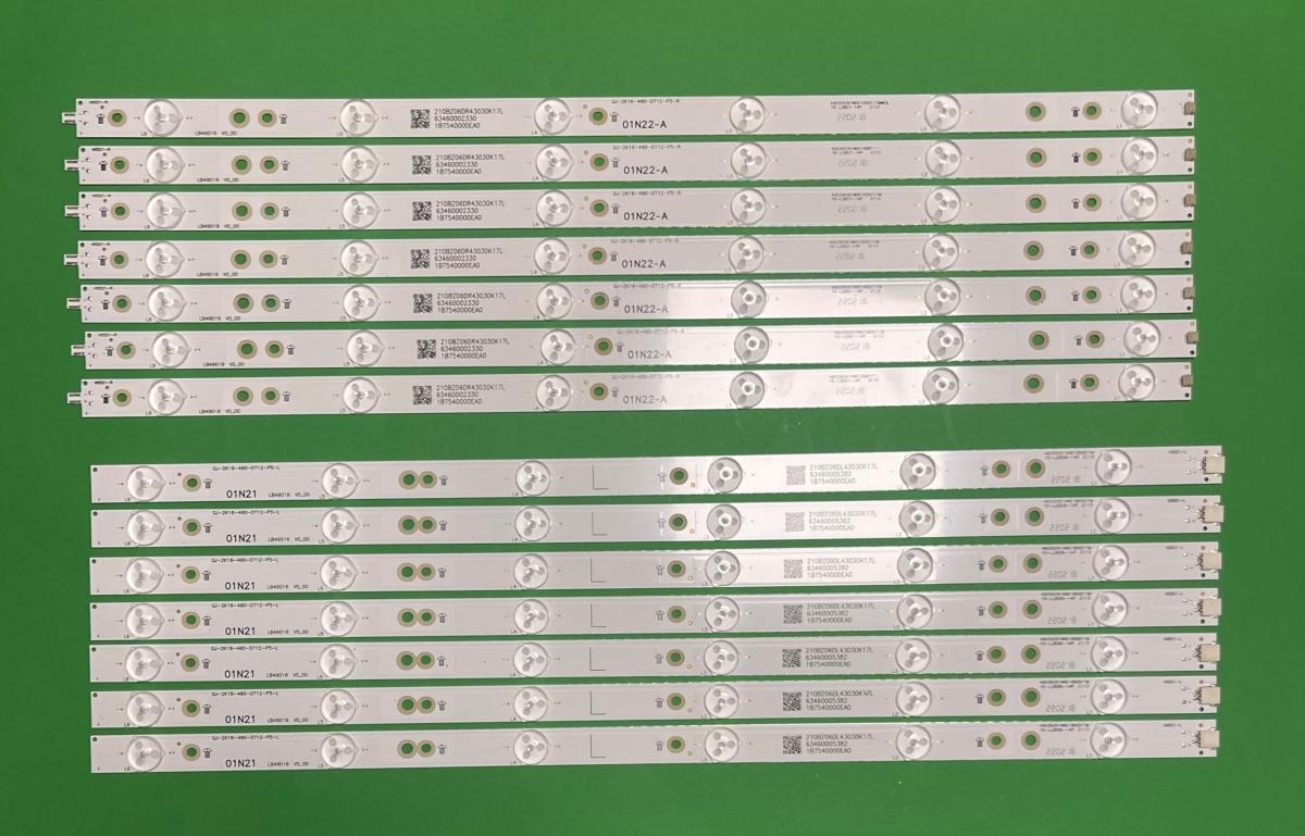 Zestaw listew LED do naprawy podświetlenia telewizora PHILIPS  49" zestaw   7 szt X R : GJ-2K16-490-D712-P5-R 01N22-A / LB-PF3030-GJD2P6C490712-R-D & 7 szt X L : GJ-2K16-490-D712-P5-L 01N21-A / LB-PF3030-GJD2P6C490712-L-D    (84LED) , LB49016 ,