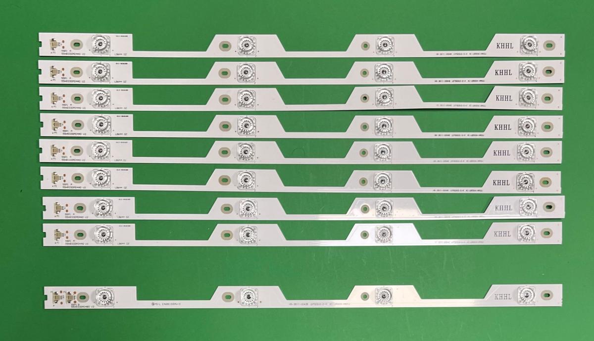 Zestaw listew LED do naprawy podświetlenia telewizora TCL 55" zestaw  9 sztuk ,  8szt X  55HR330M04A0 V2    4LED  & 1szt X  55HR330M04B0 V2    4LED , YHE-4C-LB5504-YH02R YHE-4C-LB5504-YH01R