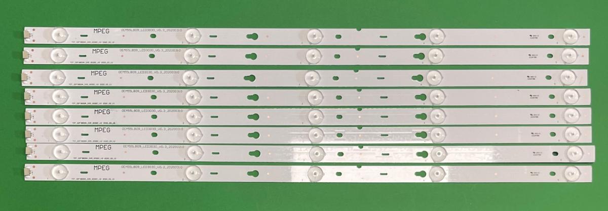 Zestaw listew LED do naprawy podświetlenia telewizora TCL 55" zestaw 8 sztuk  X   TOT_55F3800A_2X5-3030C_V3 , OEM55LB09_LED3030_V0.3  6V , DŁUGOŚĆ : 570MM
