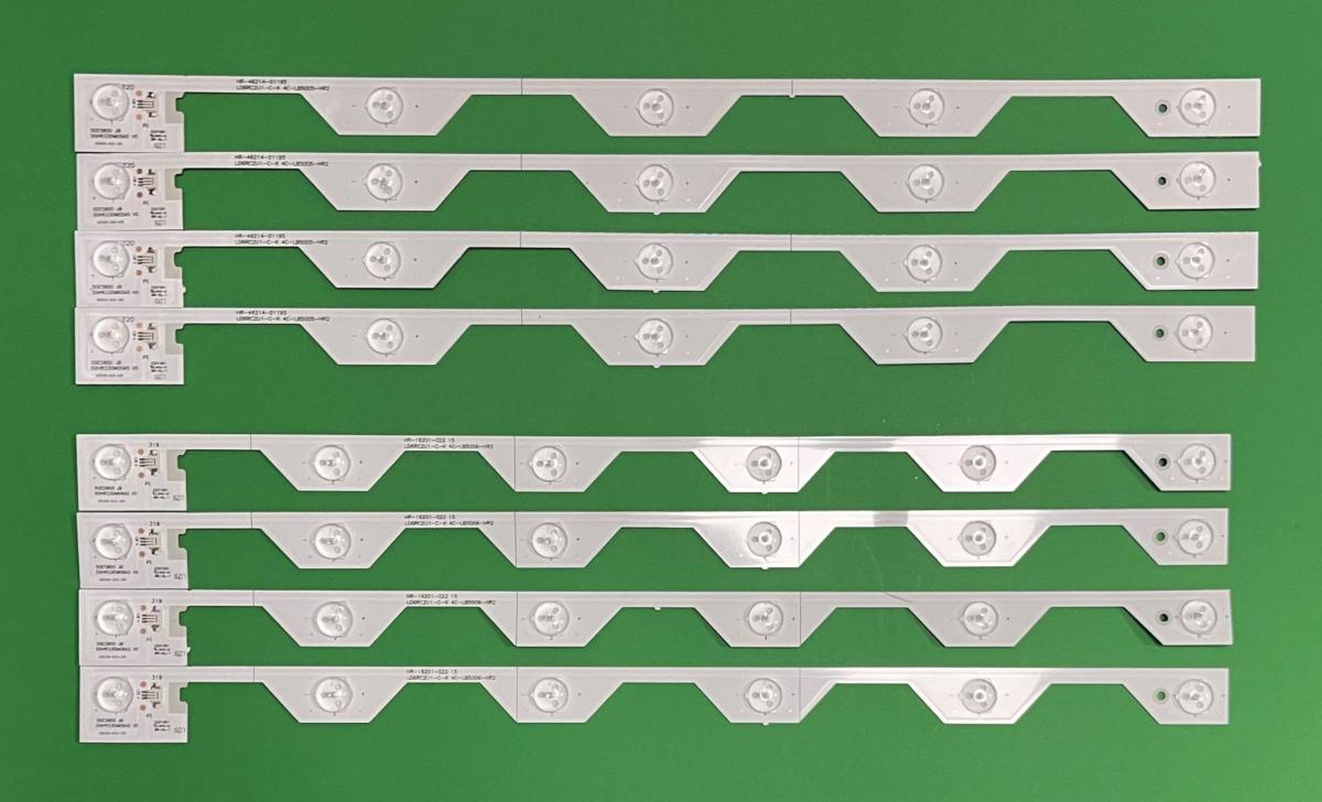 Zestaw listew LED do naprawy podświetlenia telewizora TCL 50" zestaw 8 sztuk  , 4szt X 50E5800 50HR330M05A5 V0 , 5LED , 6V , 524MM & 4szt X 50E5800 50HR330M06A2 V0 , 6LED, 6V , 516MM