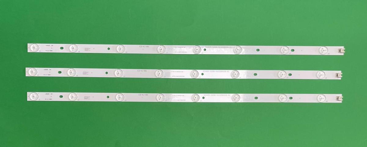 Zestaw listew LED do naprawy podświetlenia telewizora BLAUPUNKT 32" zestaw 3szt X IC-A-HWAI32D235A , ECHOM-32DB-4632DB008-A1 , 8LED , 3V , DŁUGOŚĆ : 605MM