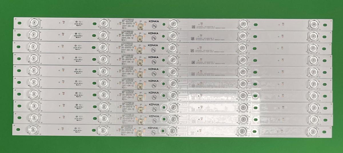 Zestaw listew LED do naprawy podświetlenia telewizora KONKA 55" zestaw 10szt X  RF-AA550E30-0501S-11 ,  LED55R8100 , 5LED