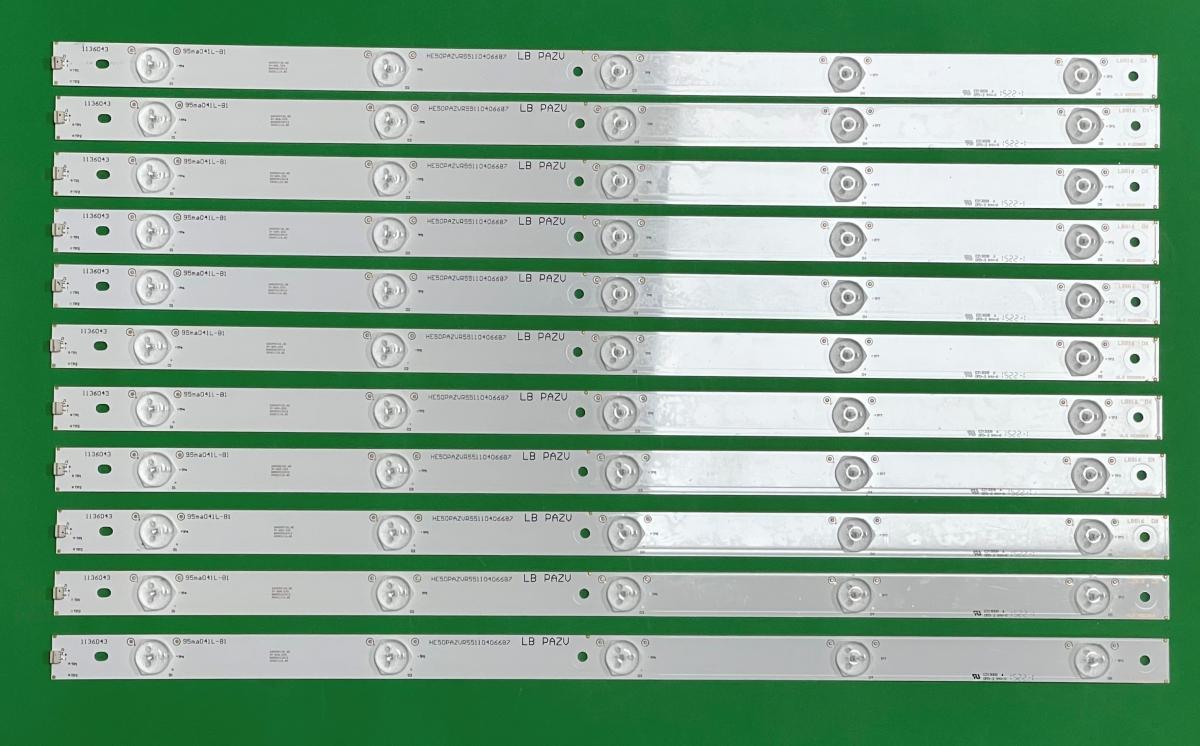 Zestaw listew LED do naprawy podświetlenia telewizora HISENSE 50" zestaw 11 szt X HE50PAZVR55110406687 , 50_HD500DF-B53_11X5_3030C_5S1P , SVH500A60_Rev02_5WCOP_RJW1_191220 RSAG7.820.6311/ROH , 5LED , 493MM ,