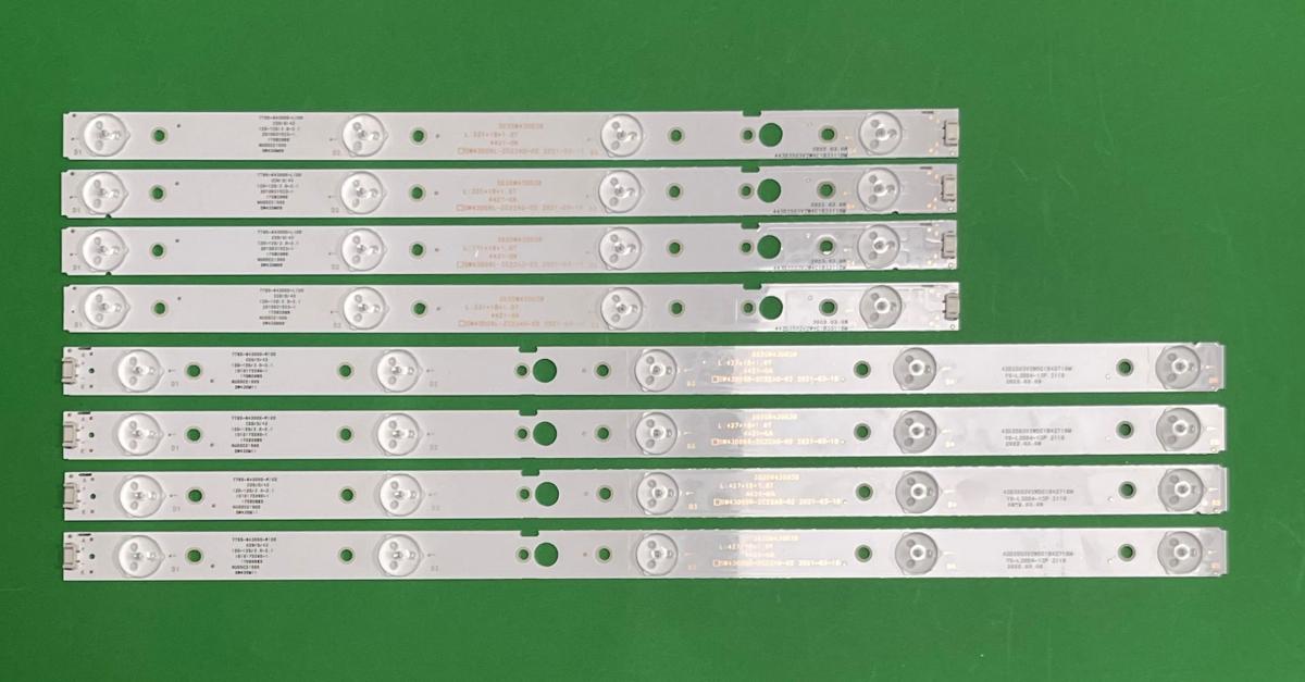 Zestaw listew LED do naprawy podświetlenia telewizora LG 43" zestaw 8 szt , 4szt X CRH-A4330300105R6CNRve1.0 I , 5LED & 4szt X CRH-A4330300104L6CNRve1.0 I  , 4LED , SW43D09L/R-ZC22AG-02 , CRH-A4330300104L6CN Rve1.0 I & CRH-A4330300105R6CN Rve1.0 I ,