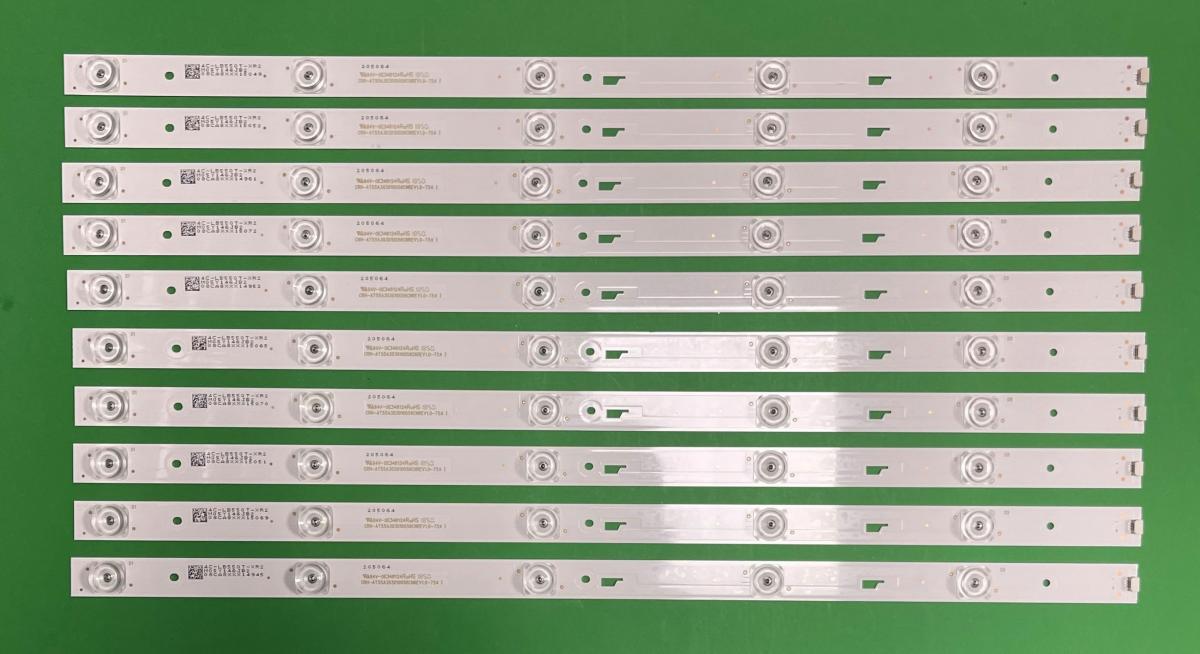 Zestaw listew LED do naprawy podświetlenia telewizora TCL / HISENSE 55" zestaw 10szt X CRH-AT55A303010056CNREV1.0-75 / 4C-LB550T-XR6 / TCL55D05-ZC23AG-04 / 4C-LB550T-ZC3 / JL.D55051330-004IS-M_V03 / 55HR332M05AC V2 / 55HR332M05A0 V0 / TCL55D05-ZC23AG-11 / 303TC550042 / 55A7000,  , 5LED , 3V , 536MM