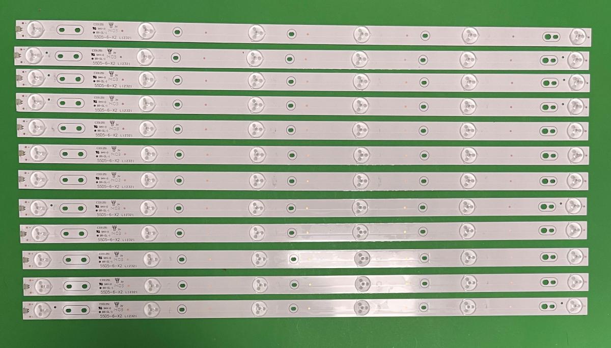 Zestaw listew LED do naprawy podświetlenia telewizora SKYWORTH 55" zestaw 12szt X YAL13-00635280 , 55D5-6-X2 , 6LED , 3V , 556MM