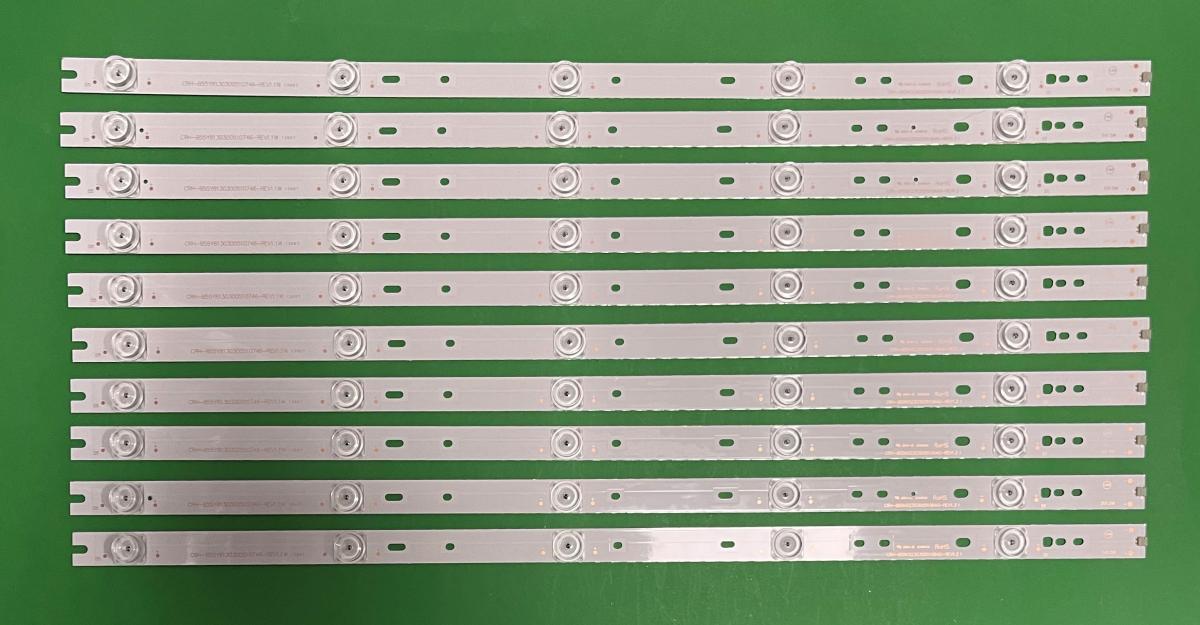 Zestaw listew LED do naprawy podświetlenia telewizora HAIER 55" zestaw 10szt X CRH-B55K52303005106AG-REV1.3I , CRH-B55Y8130300510746-REV1.1  5LED , 3V , 560MM