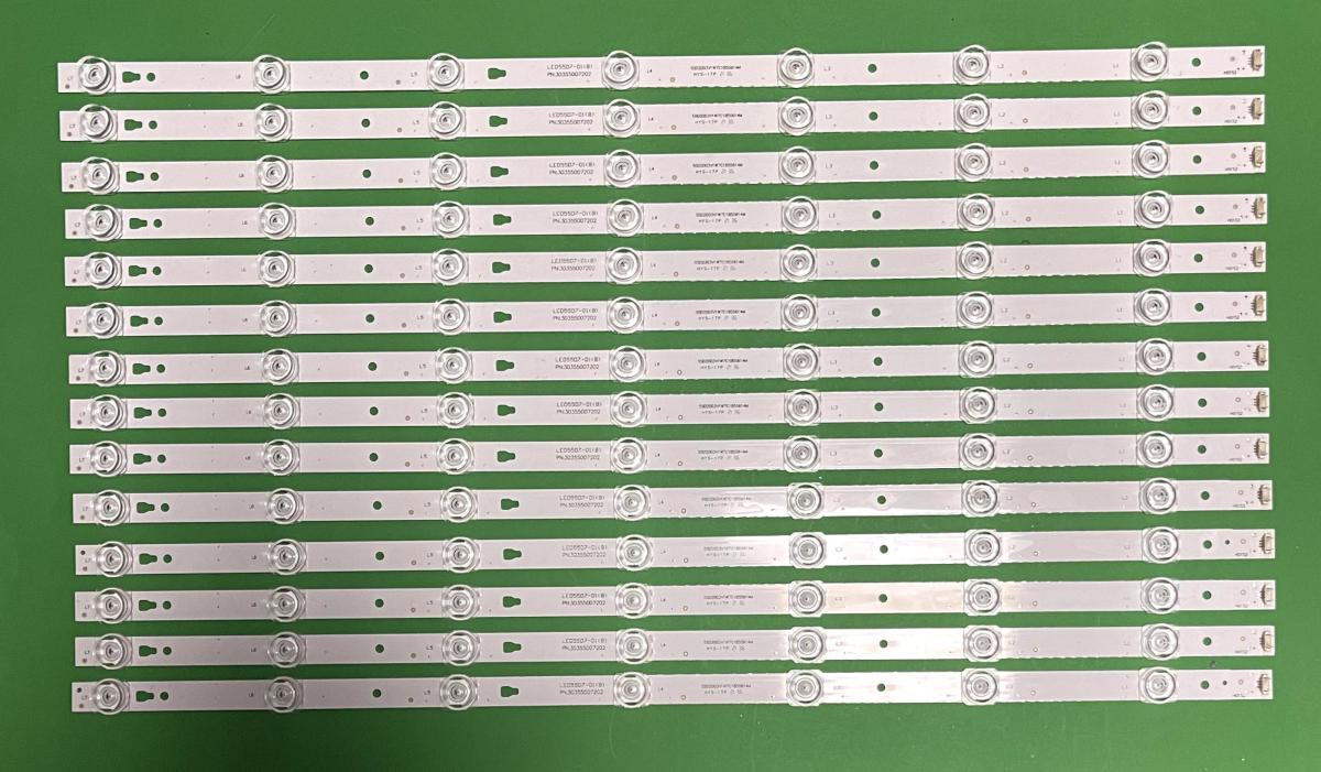 Zestaw listew LED do naprawy podświetlenia telewizora  HAIER / KRUGER&MATZ 55" zestaw 14szt X LED55D7-01(A) 30355007202 , 7LED , 3V , 555MM ,