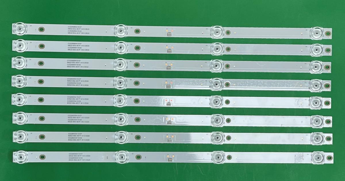Zestaw listew LED do naprawy podświetlenia telewizora LG / HISENSE / BAIRD 50"  zestaw 8szt X MS-L2006 MS-L2327 CC02500D410V02 CC02500D410V07 50E20 8X4 , 4LED , 6V , 410MM