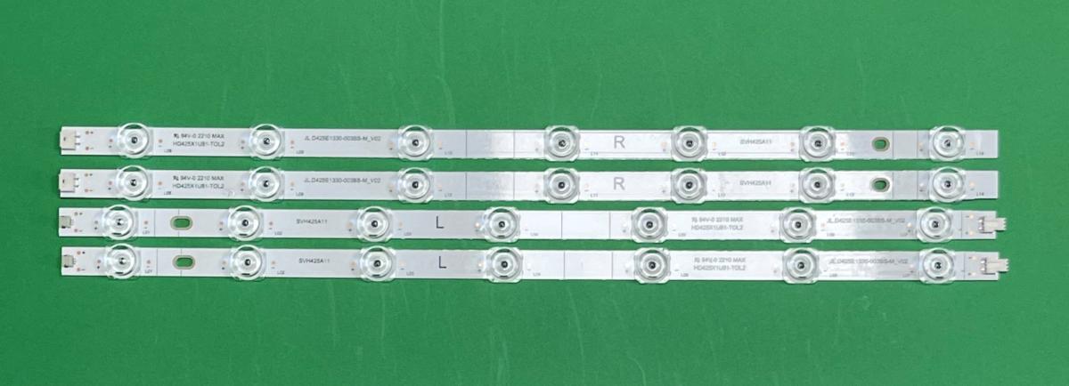 Zestaw listew LED do naprawy podświetlenia telewizora  HISENSE 43" zestaw 4szt , 2szt X JL.D425E1330-003BS-M_V02 TYP A , 7LED , 3V   & 2szt JL.D425E1330-003BS-M_V02 TYP B , 7LED , 3V , HD425X1U81-T0L2 , SVH425A11 , 781MM