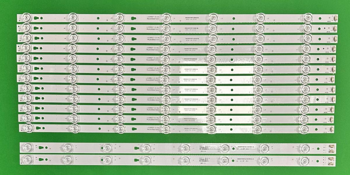 Zestaw listew LED do naprawy podświetlenia telewizora JVC / HAIER  55" zestaw 14szt , 12szt X LED55D7-07(A)/(B) , 7LED , 3V , 567MM & 2szt X LED55D7-08(A)/(B) , 8LED , 3V , 567MM ,