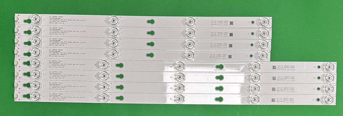 Zestaw listew LED do naprawy podświetlenia telewizora TCL 55" zestaw 8szt , 4szt X 55D2900 55HR330M04A6 V0 4C-LB5505-HR03J TOT_55D2900_4X4+4X5_3030C_d6f-2d1_B_5S1P , 534MM , 5LED , 6V & 4szt X 55D2900 55HR330M04B6 V0  4C-LB5505-HR08J TOT_55D2900_4X4+4X5_3030C_d6f-2d1_A_4S1P , GIC55LB124 & GIC55LB125 , 422MM , 4LED , 6V ,