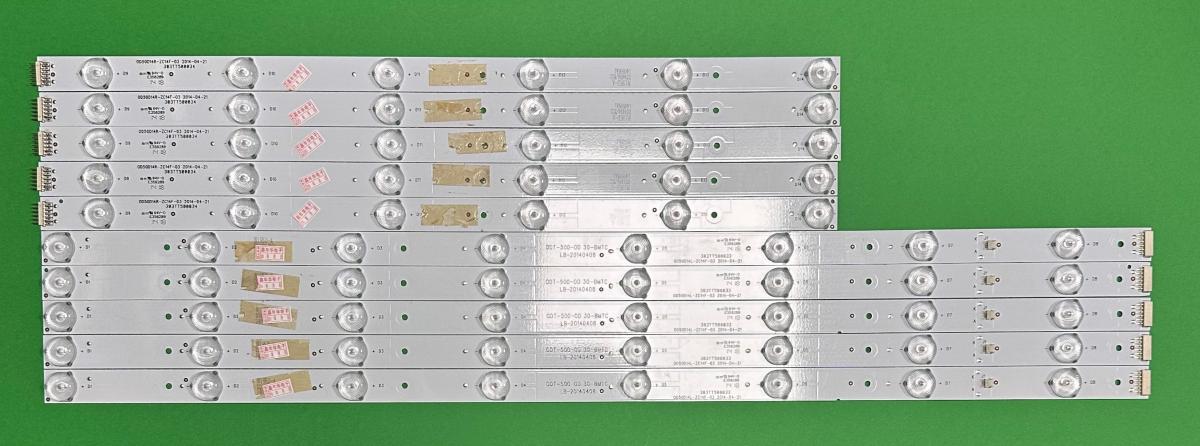Zestaw listew LED do naprawy podświetlenia telewizora GPX 50" zestaw 10szt , 5szt X 0D50D14L-ZC14F-05 & 5szt X 0D50D14R-ZC14F-03 , 0DT-500-0D 30-BMTC , 303TT500035 & 303TT500036 ,