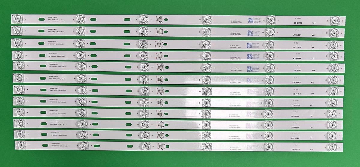 Zestaw listew LED do naprawy podświetlenia telewizora TCL 55" zestaw 12szt x 55P10-3030FC-12X6-LX Ver.3 4C-YHF-4C-LB5506-YH10J , 6LED , 537MM , 6V , niebieskie światło ,