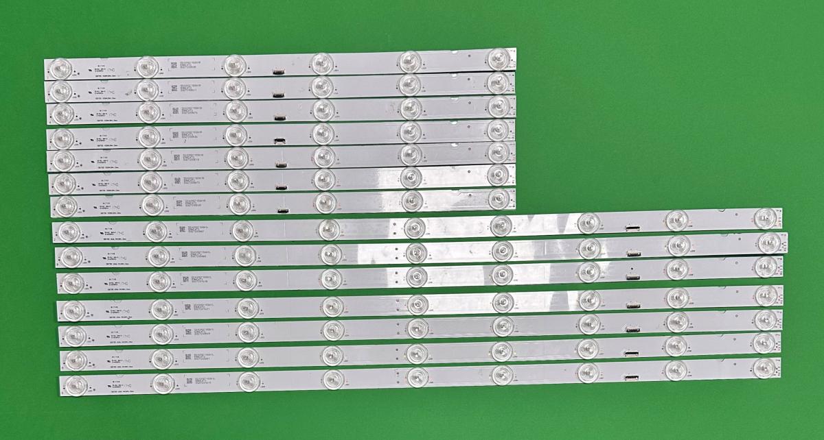 Zestaw listew LED do naprawy podświetlenia telewizora SONY 55"  zestaw 14szt , 7szt x 55039D715SN1L & 7szt x  55039D715SN1R  SBT55 636.4/409*18*1.0mm , UWAGA - Listwy lewa i prawa są numerowane od 1 do 7 i powinny być łączone w kolejności. Złącze płaskie.