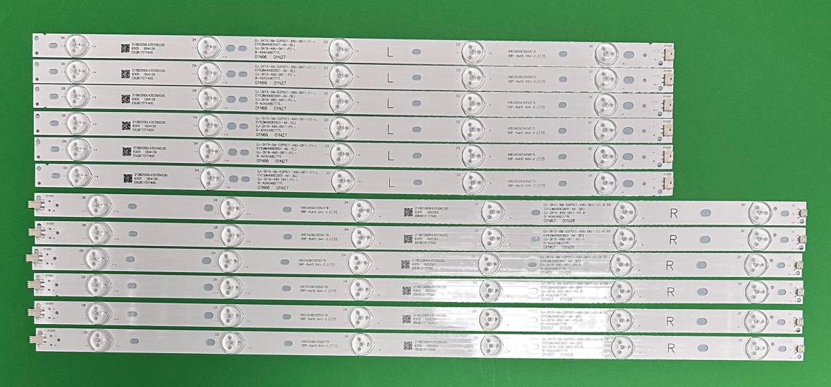 Zestaw listew LED do naprawy podświetlenia telewizora PHILIPS 49" zestaw 12szt , 6szt x GJ-2K15-XM-D2P5C1-490-D611-C1-L , 5LED , 454MM & 6szt x GJ-2K15-XM-D2P5C1-490-D611-C1-R , 6LED , 547MM ,