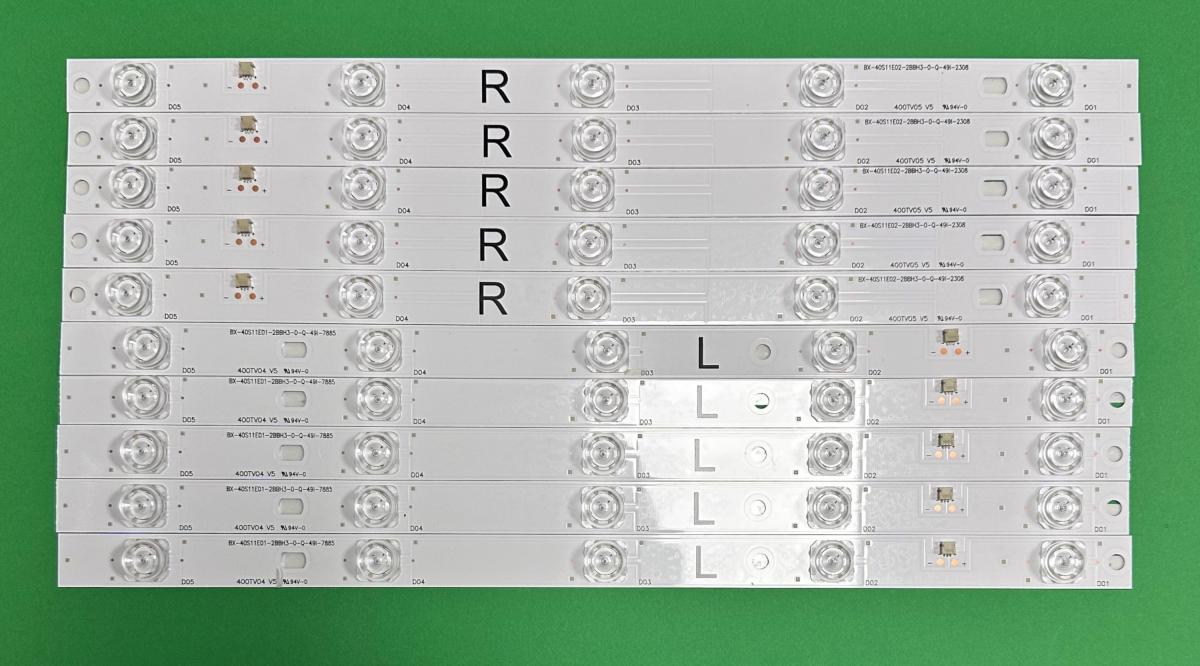 Zestaw listew LED do naprawy podświetlenia telewizora  PANASONIC 40" zestaw 10szt , 5szt x 400TV04 , 5LED & 5szt x 400TV05  , 5LED , 369MM , 3V , BX-40S08E07-4BBH4-0-Q-43I-0988 & BX-40S08E06-4BBH4-0-Q-43I-0071 , EX-40S11E03-2AAF2-0-1-53U-1952 -- EX40S11E04-2AAF2-0-1-53U-0758 ,