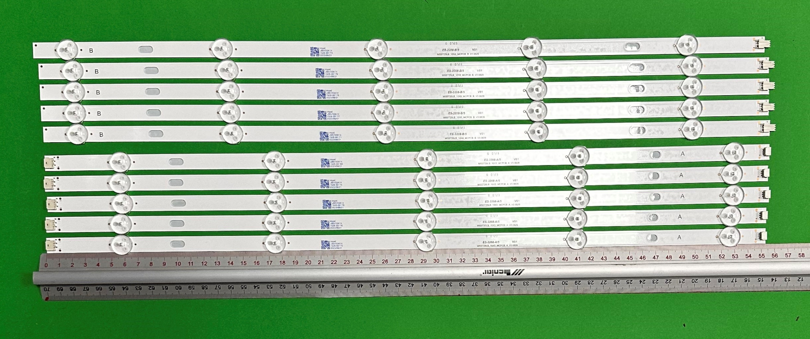 Zestaw listew LED do naprawy podświetlenia telewizora XIAOMI 55" zestaw 10szt , 5szt x MI55T20LB_10X5_MCPCB_A_V3 , 5LED , 552MM  & 5szt x  0829 MI55T20LB_10X5_MCPCB_B_V3 0829 , 5LED , 552MM ,