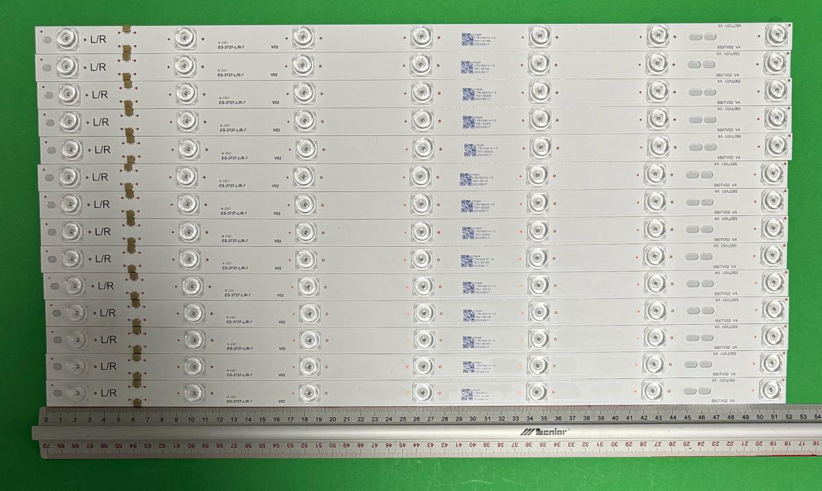 Zestaw listew LED do naprawy podświetlenia telewizora PANASONIC  55" zestaw 14szt ,  7 szt X R: 550TV02 V4 BX-55S10E02-2BBH3-0-Q-496-2397 E213009 BX-55S10E02-2BBH2-0-Q-49R-1552     &   7szt X L: 550TV01 V4 BX-55S10E01-2BBH3-0-Q-496-1863 E213009 BX-55S10E01-2BBH2-0-Q-49R-4508 , 7LED , 518MM , 3V ,