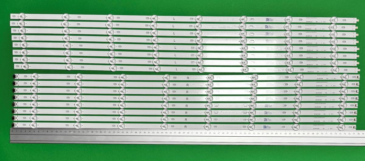 Zestaw listew LED do naprawy podświetlenia telewizora PHILIPS 75" zestaw 16szt , 8szt X LB-GM3030-GJPHP758X16PC09-R-S TYPE R GJ-2K19-750-D816-R-V3 & 8szt X LB-GM3030-GJPHP758X16PC09-L-S TYPE GJ-2K19-750-D816-L-V3 , CEJJ-LB750Z-8S1P-M3030-J-1 / CEJJ-LB750Z-8S1P-M3030-J-2 , CEJJ-LB750Z-8S1P-M3030-K-1 / CEJJ-LB750Z-8S1P-M3030-K-2 , 705TLB75B33LBQ00X PHILIPS PART NUMBER : 996592000954 , 8LED , 775MM , 3V ,