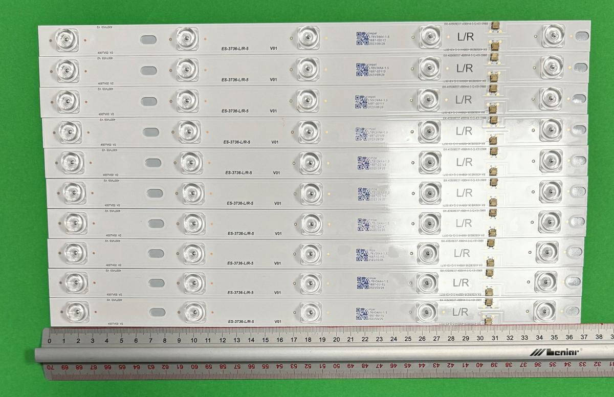 Zestaw listew LED do naprawy podświetlenia telewizora  PANASONIC 40" zestaw 10szt , 5szt x 400TV02 , 5LED & 5szt x 400TV03 , 5LED , 369MM , 3V , BX-40S08E07-4BBH4-0-Q-43I-0988 & BX-40S08E06-4BBH4-0-Q-43I-0071 ,