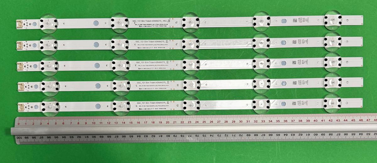 Zestaw listew LED do naprawy podświetlenia telewizora LG 43" zestaw 5szt X SSC_Y21 SLIM TRIDENT 43NANO75_HKC EAV65034101 , 5LED , 466MM , 3V ,