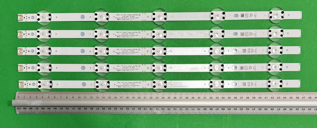 Zestaw listew LED do naprawy podświetlenia telewizora LG 43" zestaw 5szt X SSC_Y21 SLIM TRIDENT 43UP80_BOE_PTN0.6 EAV65036401 , 5LED , 3V ,