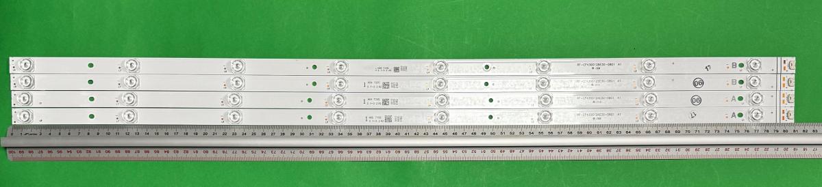 Zestaw listew LED do naprawy podświetlenia telewizora VESTEL / JVC / TOSHIBA HITACHI 43" zestaw 4szt , 2szt x RF-CF430012AE30-0801 A1 , 8LED , 811MM , 3V & 2szt X RF-CF430012BE30-0801 A1 , 8LED , 811MM , 3V , VESTEL PART NUMBER : 23734376 , niebieska barwa światła ,