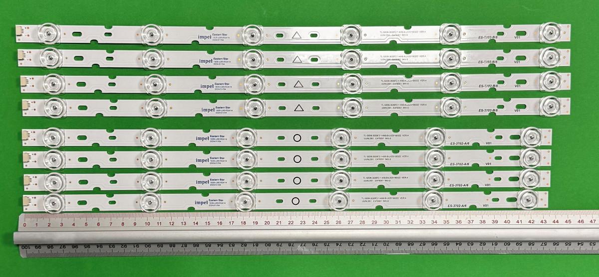 Zestaw listew LED do naprawy podświetlenia telewizora TCL / THOMSON 50" zestaw 8szt , 4szt X 4C-LB5006-YH03J TCL-50D8-3030F2.1-4X6-A-KX20190322 , 450MM , 6LED , 6V & 4szt X 4C-LB5006-YH04J TCL-50D8-3030F2.1-4X6-B-KX20190322 , 436MM , 6LED , 6V