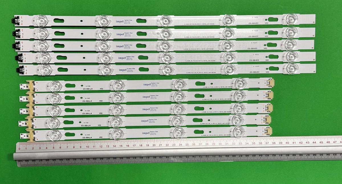 Zestaw listew LED do naprawy podświetlenia telewizora SAMSUNG 40" zestaw 10szt , 5szt X V6DU-400DCA-R2 , 4LED , 377MM & 5szt X V6DU-400CB-R2 , 5LED , 441MM , BN96-39655A & BN96-39656A , S_KU6K_40_FL30_L4_REV1.0_160105_LM41-0023 ,