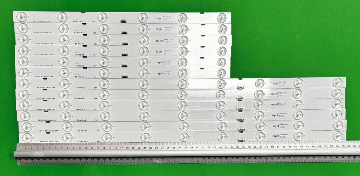 Zestaw listew LED do naprawy podświetlenia telewizora SONY 49" zestaw 12szt , 6szt X SBT49 , 360MM , 6LED , 12V & 6SZT X SBT49 , 9LED , 557MM , 12V , ZŁĄCZE PŁASKIE ,