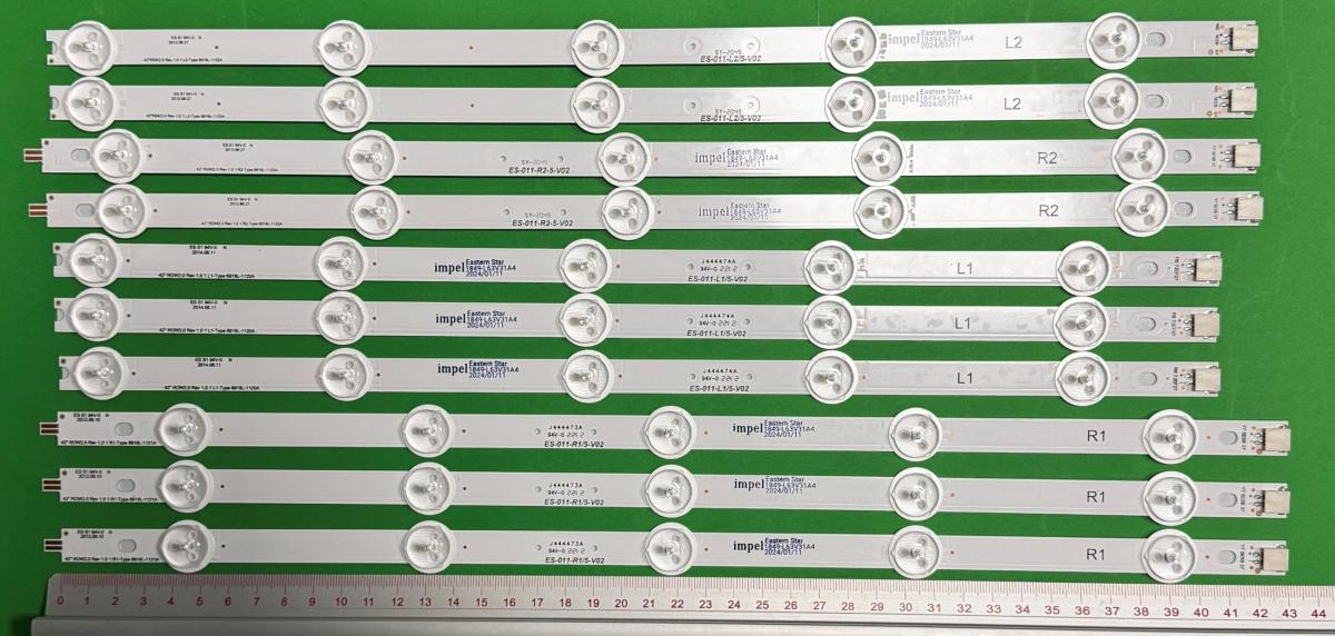 Zestaw listew LED do naprawy podświetlenia telewizora LG 42" zestaw 10 sztuk (6916L-1121A R1 X 3szt , 6916L-1120A L1 X 3szt , 6916L-1122A L2 X 2szt , 6916L-1123A R2 X 2szt )