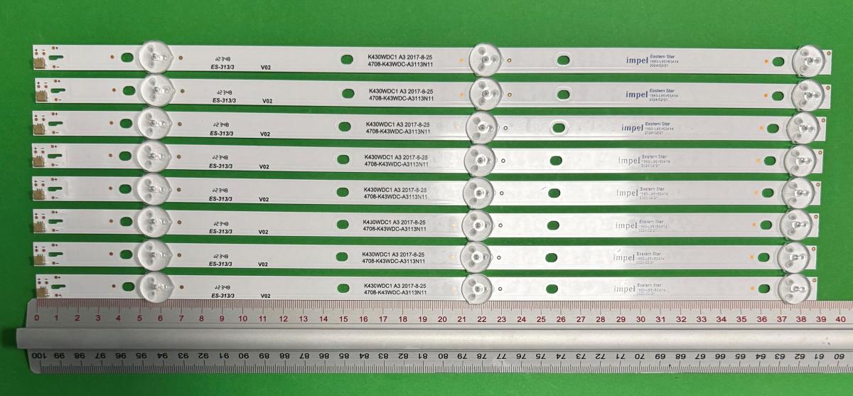 Zestaw listew LED do naprawy podświetlenia telewizora  PHILIPS 43" zestaw 8szt x SVK430AK1_WICOP_3LED_Rev03_20170430 4708-K43WDC-A3113N11 K430WDC1_A3 , 3LED , 389MM , 6V ,