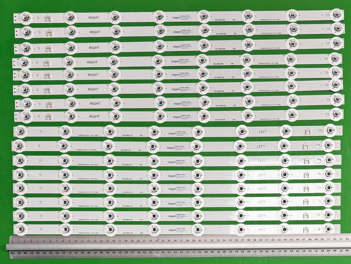 Zestaw listew LED do naprawy podświetlenia telewizora PANASONIC 55" zestaw 16szt , 8 szt X RIGHT SVM550AD8_REV04_R-TYPE_140829 & 8szt X LEDFT SVM550AD8_REV04_L-TYPE_140829 , 8LED , 3V , 528MM ,