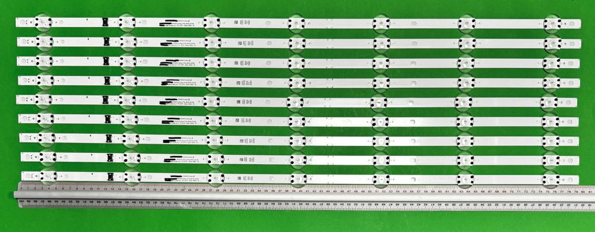 Zestaw listew LED do naprawy podświetlenia telewizora LG 70" zestaw 9szt X SSC_Y21_slim_Trident_70NANO_Sharp_S , Y21_70NANO75_PTN2_REV00_201229 , Y21_70UP80_SS , 7LED , 795MM , 3V ,