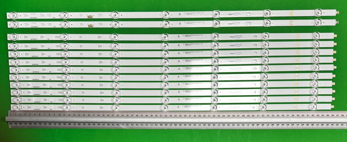 Zestaw listew LED do naprawy podświetlenia telewizora JVC 65" zestaw 12szt , 10szt X LED65D07A-ZC29AG-01E 7S1P 30365007031E 65D2003V1W7C1B66114M , 7LED , 665MM , 3V & 2szt X LED65D07B-ZC29AG-01E 7S1P 30365007032E 65D2003V1W7C1B66114M , 7LED , 665MM , 3V ,