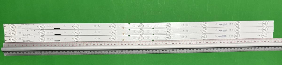 Zestaw listew LED do naprawy podświetlenia telewizora AKAI 39" zestaw 3szt X 6501L774000020 06-39C2X9-774-MD3W17 , 9LED , 774MM , 3V , ZŁĄCZE : 2PIN ,