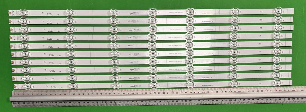 Zestaw listew LED do naprawy podświetlenia telewizora  HISENSE 65" zestaw 10szt X HD650Y1U72-T0L9K2+20107301 JL.D65071330-003HS-M_V01 , 7LED , 617MM , 3V ,