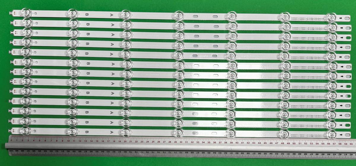Zestaw listew LED do naprawy podświetlenia telewizora  SAMSUNG 55" zestaw 13szt , 7A+6B ,  7szt X SVS550AF3(LTI550HN11 LJ07-01236A)_7LEDs_Rev0.3_140924 H/F & 6szt X SVS550AF3(LTI550HN11 LJ07-01236B)_7LEDs_Rev0.3_140924 H/F , 7LED , 607MM , 3V ,