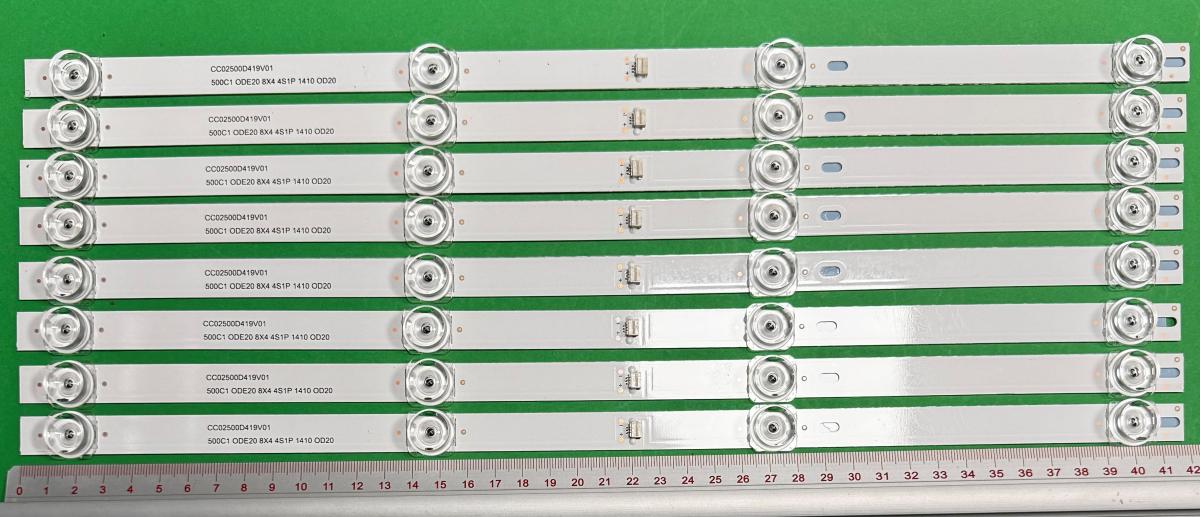 Zestaw listew LED do naprawy podświetlenia telewizora  HISENSE / UNITED 50" zestaw 8szt x CC02500D419V01 500C1 ODE20 8x4 4S1P 1410 OD20 , 4LED , 418MM , 6V ,