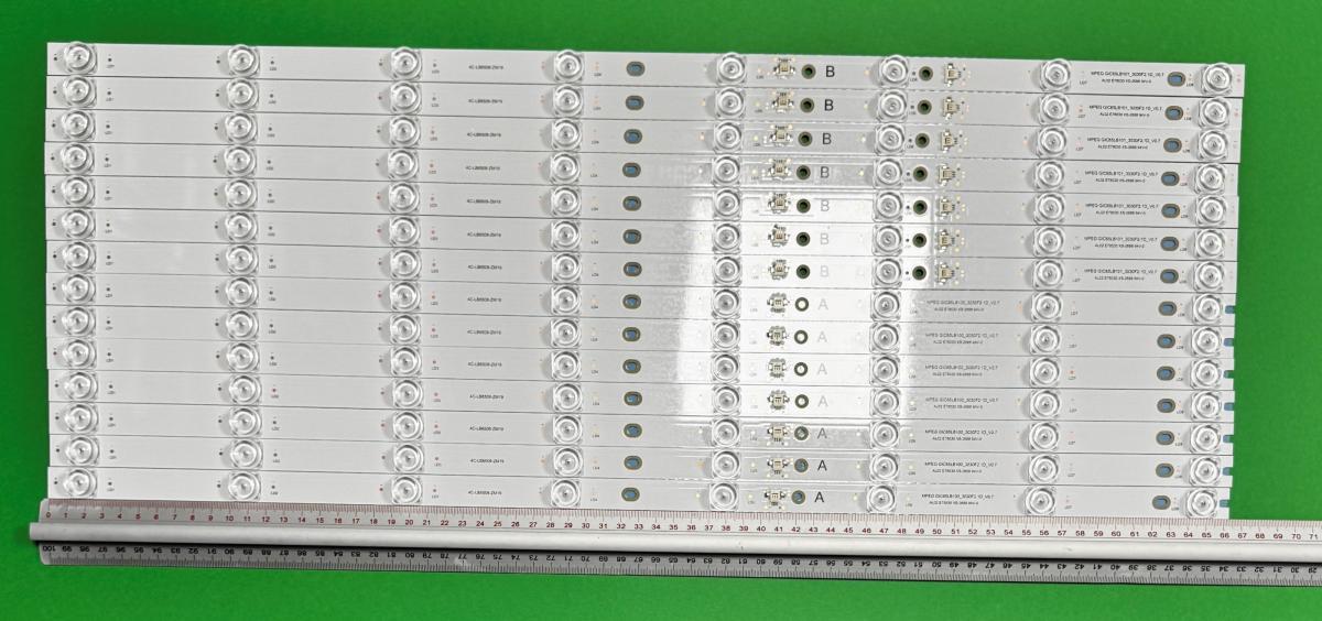Zestaw listew LED do naprawy podświetlenia telewizora TCL 65" zestaw 14sztuk , 7szt X GIC65LB101-3030F2.1D-V0.7 , 8LED , 664MM , 6V  & 7szt X GIC65LB101-3030F2.1D-V0.7 , 8LED , 664MM , 6V , niebieskieskie światło ,