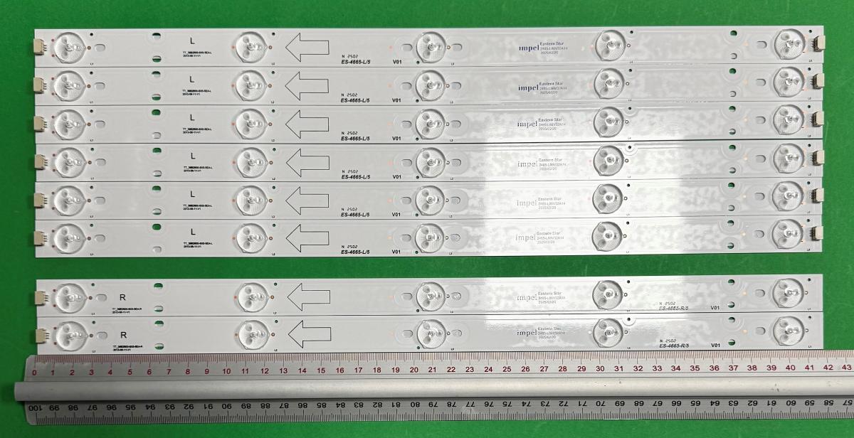 Zestaw listew LED do naprawy podświetlenia telewizora  MERLOT / TCL 39" zestaw 8szt , 6szt X TOT_39B2600-8X5-5EA-L , 5LED , 418MM , 3V & 2szt X TOT_39B2600-8X5-5EA-R , 5LED , 418MM , 3V &