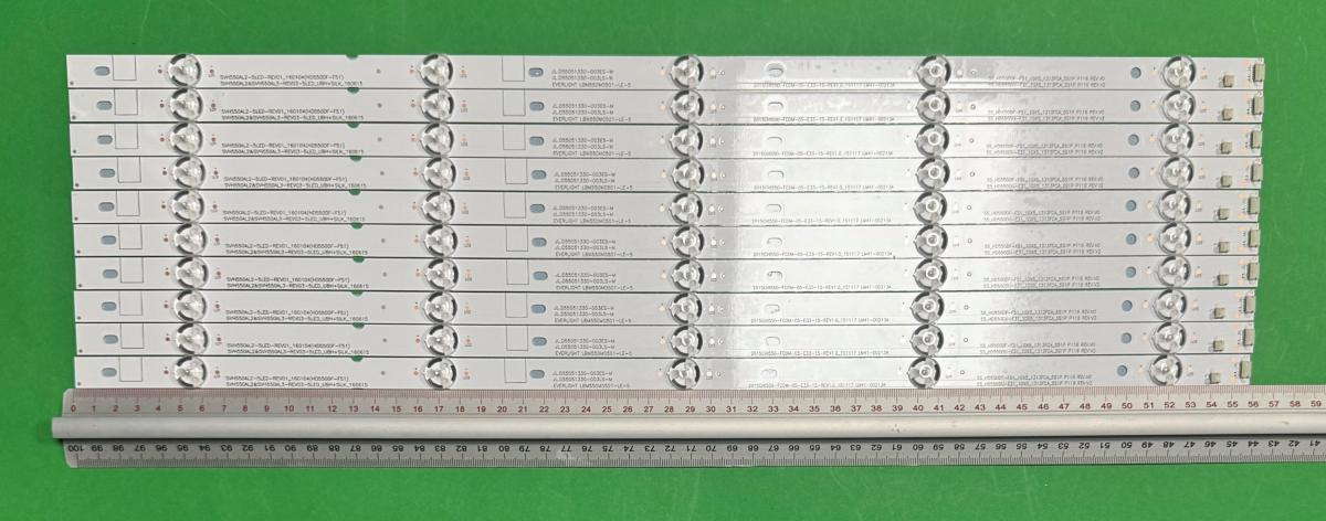 Zestaw listew LED do naprawy podświetlenia telewizora  HISENSE 55" zestaw 10szt x JL.D55051330-003LS-M / EVERLIGHT-LBM550M0501-LE-5(0) , 5LED , 559MM , 3V ,