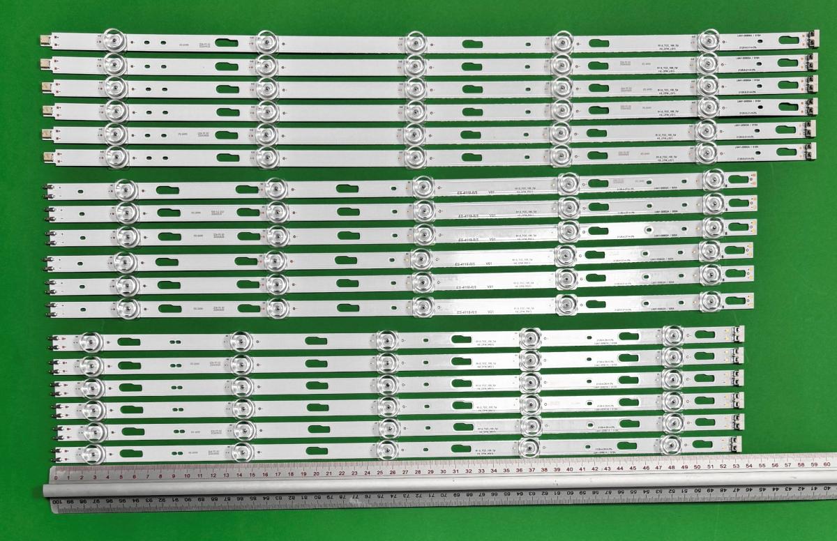 Zestaw listew LED do naprawy podświetlenia telewizora  SAMSUNG 82" zestaw 18szt L1_TU7K R1.0_TCC_100_7PI H2_CFM_L5(1) , 6szt X H2_CFM_L5(1) LM41-00900A/918A 5LED 3V 593MM & 6szt X H2_CFM_M5(1) LM41-00901A/919A 5LED 3V 533MM & 6szt X H2_CFM_R5(1) LM41-00902A/920A 5LED 3V 542MM , BN96-50455A / BN96-50456A / BN96-50457A , 5LED , 3V ,