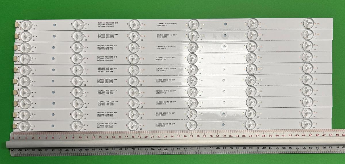 Zestaw listew LED do naprawy podświetlenia telewizora HAIER / ACER 49" zestaw 10szt X GC49D06-ZC21FG-03 303GC490032  DLED49GC 10X6 0002 , 6LED , 485MM , 3V ,